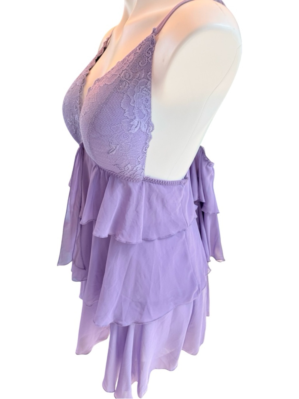 Vintage Delicates Lavender Lace Babydoll Matching Thong Set XL Y2K Coquette - Picture 8 of 8